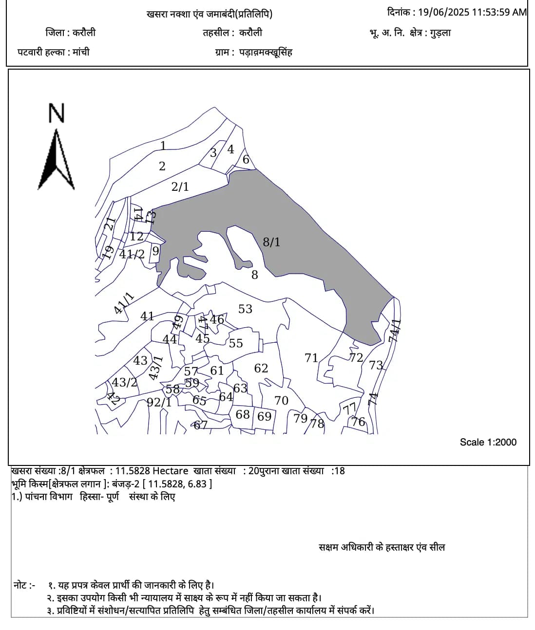 Bhunaksha (भूनक्शा) — official document sample