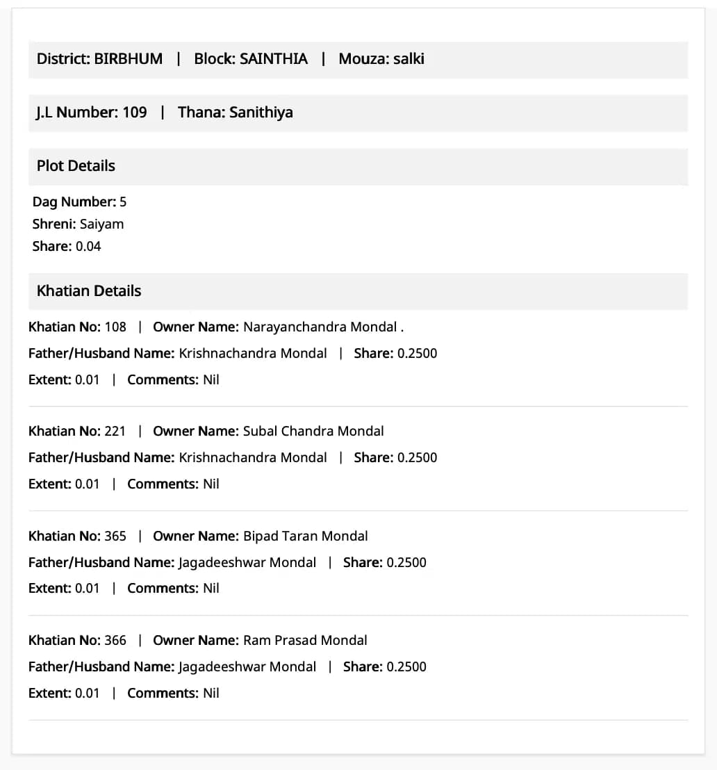 West Bengal land records